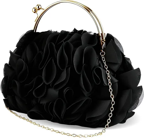 Bolso de mano de noche para mujer, monederos de satén floral con cadena para bodas, fiestas, bailes de graduación | Floral, Satin, with Chain, for