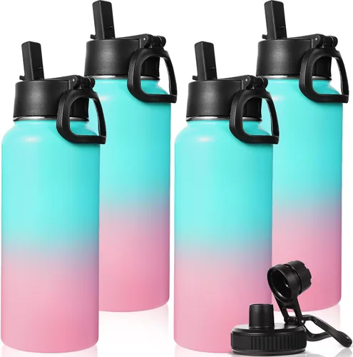 Miniatura 27 de Neihepal Botella de agua aislada de 32 onzas con 2 tapas (tapa con pajilla y boquilla), botellas de agua de doble pared de acero inoxidable 18/8