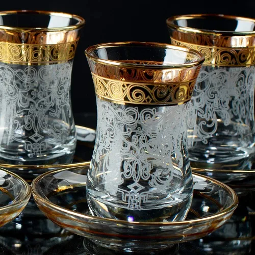 Juego de 6 vasos de té turcos vintage para mujeres, cristalería, fiesta, estilo árabe, tazas de té marroquíes persas, para adultos, bandeja
