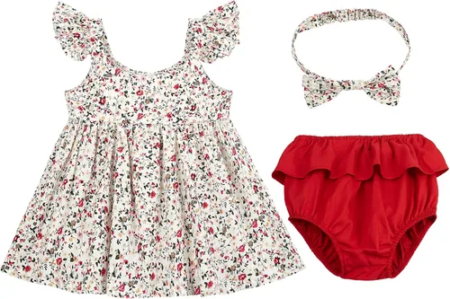 Ropa de bebé para niñas, 3 piezas, tops florales, vestidos, pantalones cortos, diadema