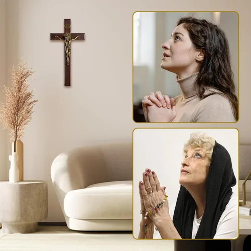 Miniatura 7 de KUXBET Cruz de Crucifijo de Madera con Soporte Desmontable de 10 Pulgadas, Cruz Católica de Jesús Cristo de Madera para Pared, para Decoración
