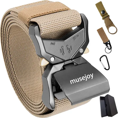 Miniatura 8 de MUSEJOY Cinturones tácticos para hombres, cinturón de trabajo de nailon de 1.5 pulgadas con cinturón táctico resistente de liberación rápida Marrón