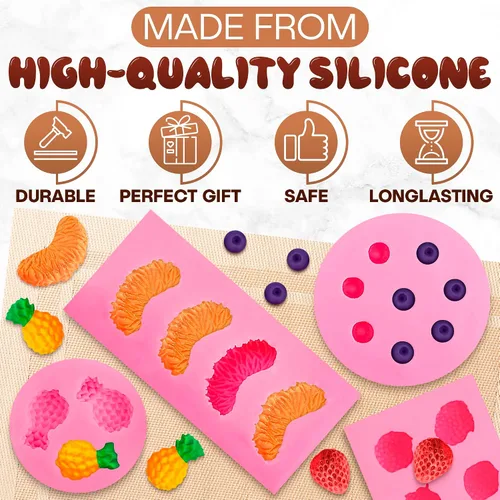 Miniatura 3 de 5 moldes de frutas de silicona, mini moldes de goma de silicona de 1 pulgada con 5 formas realistas de moldes de frutas 3D, diseño de fácil