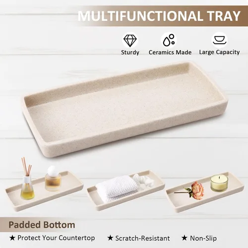 Miniatura 6 de Juego de baño de resina de 6 piezas color beige completo con soporte para cepillos de dientes, dispensador de jabón de loción, 2 dispensadores