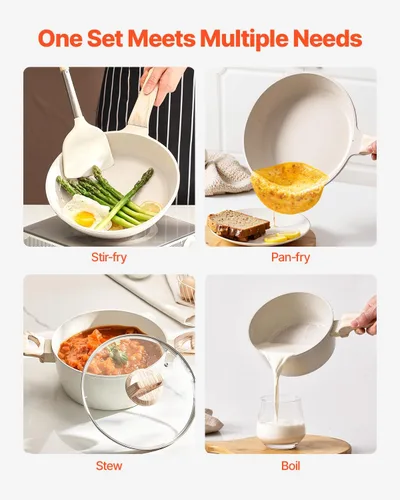 Miniatura 4 de VEVOR Juego de ollas y sartenes de 17 piezas, juego de utensilios de cocina antiadherentes de granito, utensilios de cocina de inducción