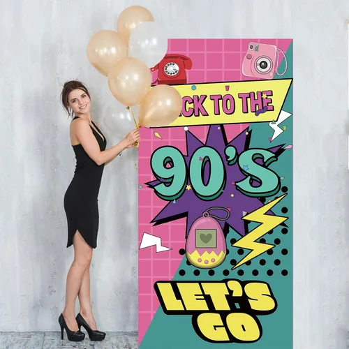 Miniatura 6 de Cartel de regreso a la puerta de los 90 Decoraciones retro de fiesta de los años 90 para hombres y mujeres Suministros de fiesta de telón