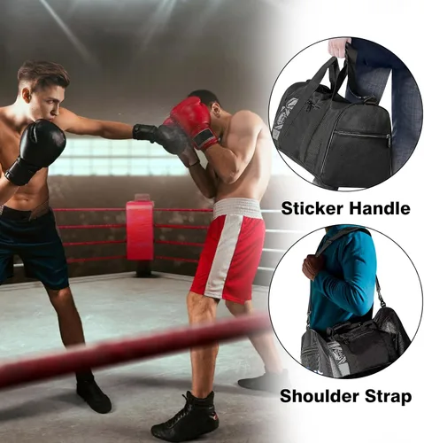 Miniatura 6 de Bolsa de boxeo de malla con correa de hombro desmontable, bolsa de lona transpirable para ropa y equipo sudoroso, bolsa de entrenamiento duradera