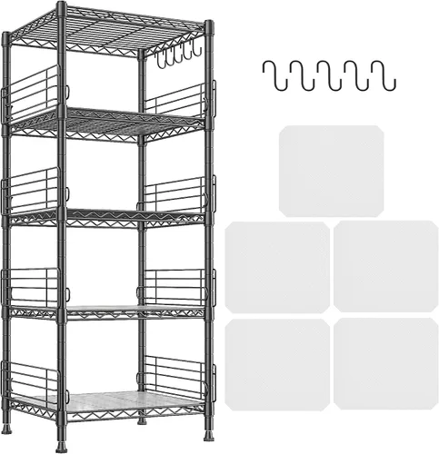 Unidad de estantería de metal de 5 niveles, estantes de almacenamiento con enlazador de estante, estantes de despensa ajustables, estantería de