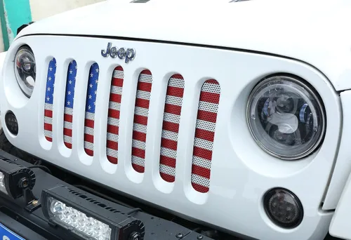 Miniatura 2 de Hooke Road JK Rejilla Frontal de Malla Inserto de Parrilla Pantalla Anti-Insectos Bandera Estadounidense para Jeep Wrangler JK y Unlimited 2007-2018