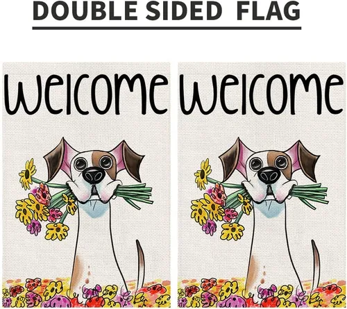 Miniatura 6 de Bandera de jardín de flores de primavera de 12 x 18 pulgadas, arpillera de doble cara en el exterior, letrero floral de temporada para perro
