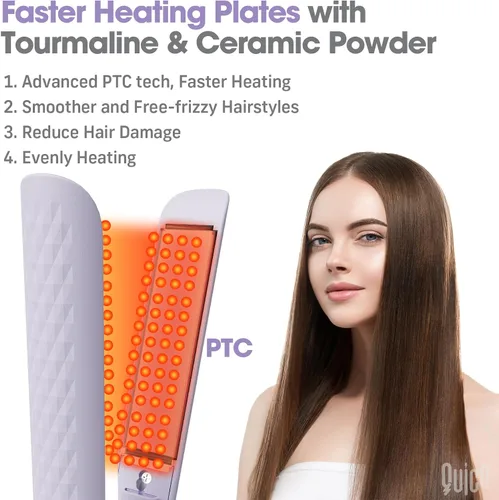 Miniatura 3 de Quico Plancha para el cabello, alisadora de cabello de viaje global de 110-240 V para mujeres, calentamiento rápido en 15 segundos, plancha plana