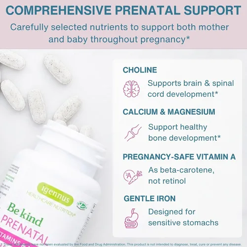 Miniatura 4 de Igennus Multivitamínico prenatal metilado para mujeres, folato para MTHFR, alta absorción, puro y limpio, hierro suave, colina, calcio y magnesio