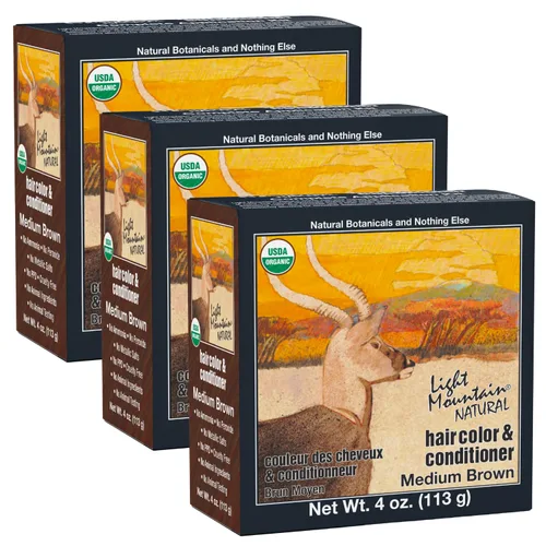 Light Mountain Tinte y acondicionador de cabello de henna, tinte para el cabello castaño medio para hombres y mujeres, polvo orgánico de hoja de