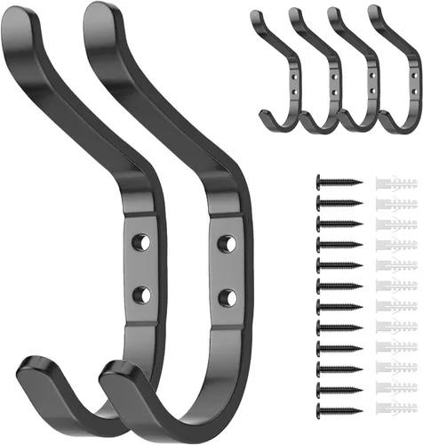 Paquete de 6 ganchos de pared para colgar, colgador de pared de 30 libras para abrigo, toalla, mochila, ropa, sombrero, bolso, metal negro