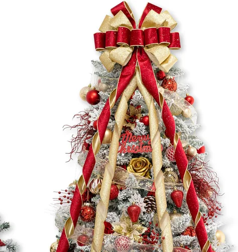 Miniatura 14 de Hismir Lazo grande de 53 x 13 pulgadas con serpentina de purpurina, lazos decorativos para árbol de Navidad, corona, puerta, festival, decoración
