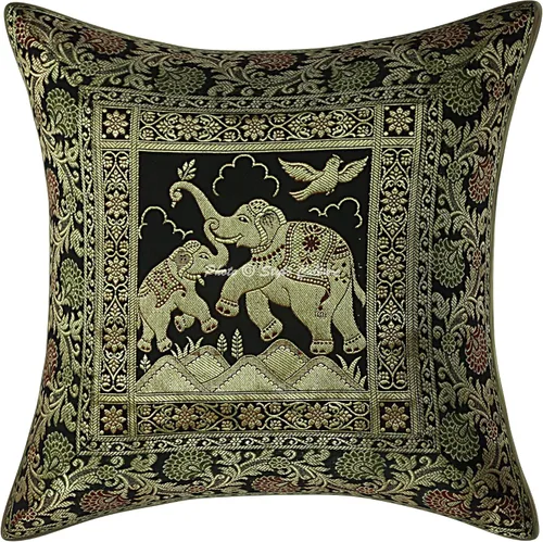 Funda de almohada para sofá indio, 16 x 16, jacquard, color negro, tradicional, 15.7 x 15.7 in, decoración de dormitorio, funda de cojín cuadrada