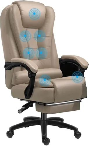 Miniatura 7 de Executive Leather Office Chair Big and Tall Reclining Swivel Desk Chair Adjustable Height with Footrest and Armrest(/Beige)