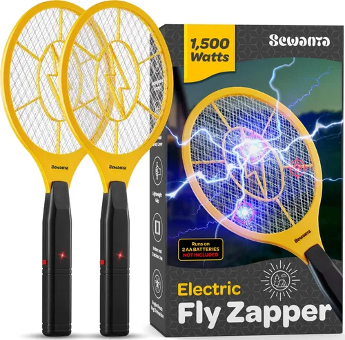 Miniatura 9 de Matamoscas Eléctrico [Juego de 2] Raqueta Matamoscas de Mano para Interiores/Exteriores - Matamoscas de 4000 Voltios - Matamoscas Instantáneo