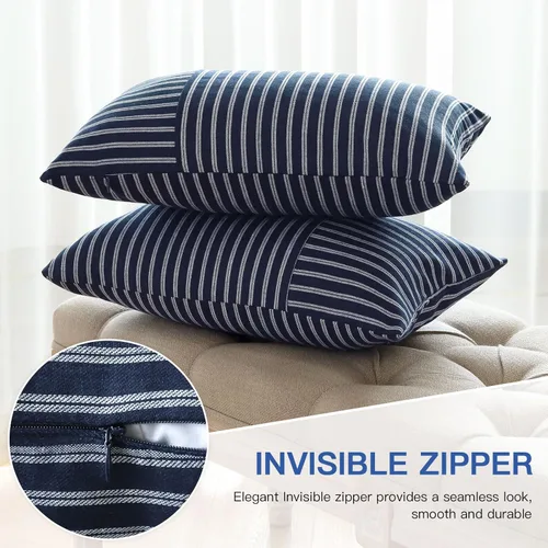 Miniatura 7 de OTOSTAR Fundas de almohada decorativas de granja de 12 x 20 pulgadas, fundas de almohada de retazos a rayas, funda de almohada lumbar, funda