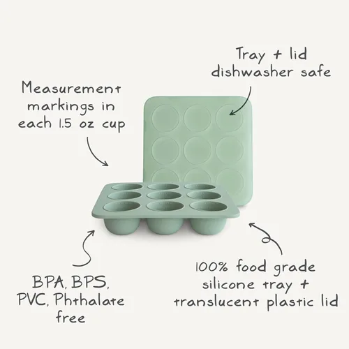 Miniatura 9 de mushie Bandeja de silicona para congelador de alimentos para bebés con tapa, 9 tazas x 1.5 onzas, contenedor de almacenamiento sin BPA (rubor)