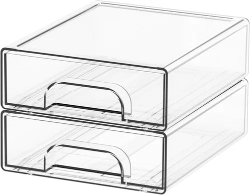 Miniatura 19 de Yieach Cajones de almacenamiento apilables transparentes de 12.1 pulgadas de ancho, paquete de 2 organizadores de cajones acrílicos para accesorios