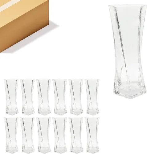 Miniatura 10 de WGVI Twist Bouquet Vase, 3.5" W, 9.25" H, Clear Square Block Gathering Hurricane Glass Floral Container, Centerpiece, Home Wedding Event Decor, 1