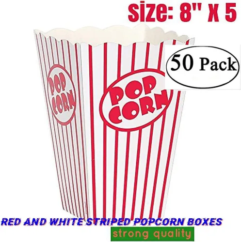 Miniatura 6 de Caja de palomitas de maíz, cajas de cartón a rayas rojas y blancas, cubo para palomitas de maíz, para cine, carnaval, fiesta, circo, rojo y blanco