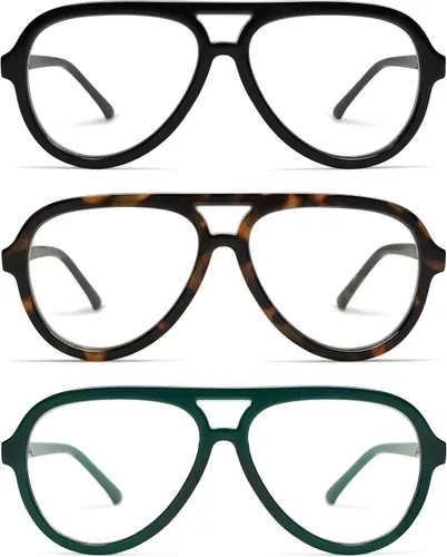 Miniatura 10 de AMOMOMA Paquete de 3 Gafas de Lectura Aviador Retro Extragrandes para Mujeres y Hombres, Marco Grande Clásico con Filtro de Luz Azul