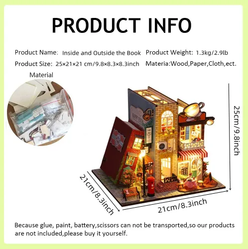 Miniatura 3 de Soporte de madera 3D para libros, rompecabezas de casa de muñecas, sujetalibros de madera, kit de construcción de rincones con luz LED