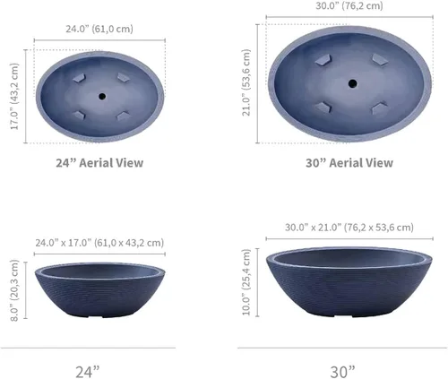 Miniatura 2 de Crescent Garden Delano - Maceta ovalada para jardín, suculentas, cuenco único de doble pared para interiores y exteriores con enchufe