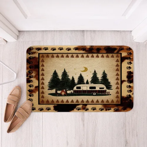 Miniatura 4 de Erosebridal Happy Camping - Tapete de baño para cámper, autocaravana, auto, alfombra de baño marrón de granja 3D, alfombra de baño con patas