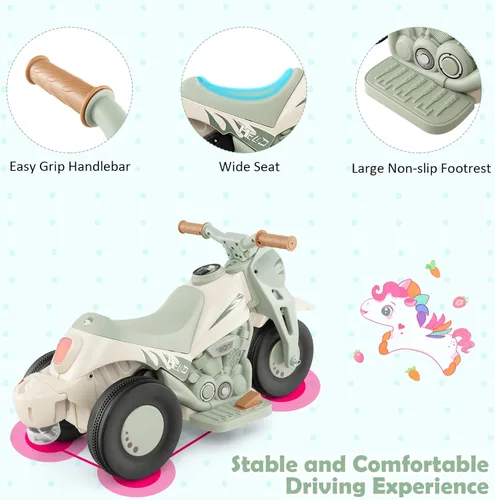 Miniatura 4 de Honey Joy Motocicleta de juguete, motocicleta para niños pequeños de 6 V con burbujas, luz LED, música, pedal de pie, adelante/atrás, motocicleta