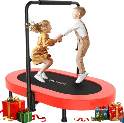 Miniatura 13 de ANCHEER 56" Double Mini Trampoline for Kids, Mini Rebounder with 5-Level Adjustable Handle, Parent-Child Trampoline for Kids, Max Load 220lbs, Fun