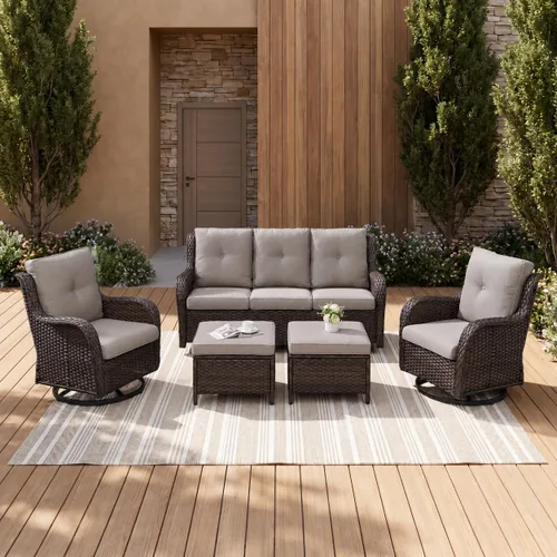 Miniatura 102 de Rilyson Mecedora de mimbre - Juego de 2 sillas mecedoras de mimbre para patio, sillas mecedoras de ratán para porche al aire libre, terraza, jardín