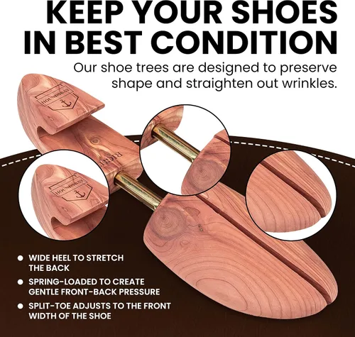 Miniatura 4 de HOUNDSBAY Paquete de 2 árboles de zapatos para hombres, estiradores de zapatos de madera para hombres, árboles de zapatos de cedro para hombres