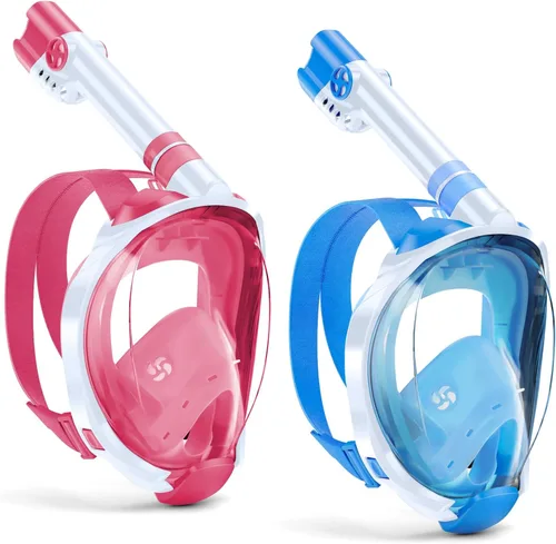 Miniatura 10 de WSTOO Kids Full Face Snorkel Masks,Suitable for Beginners Dry Top Snorkeling Gear,Can Your Mouth or Nose to Breathe,180 Degrees Panoramic