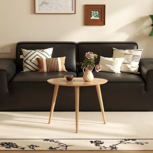 Miniatura 9 de Mesa de café ovalada pequeña, mesa auxiliar moderna de mediados de siglo de 25.6 pulgadas para sala de estar, mesa central 100% madera de roble
