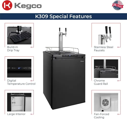 Miniatura 3 de Kegco K309B-2 doble grifo digital negro Kegerator