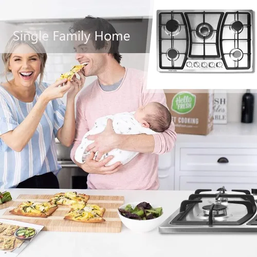 Miniatura 3 de Placa de cocina de gas de 30 pulgadas, 5 quemadores, estufa de gas, estufa de acero inoxidable, 5 quemadores sellados, rejillas de hierro fundido