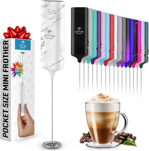 Varita de espumador de leche mini y potente – Potente espumador de café de mano, mezclador de bebidas operado con batería – Tamaño de bolsillo Azul