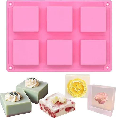 Miniatura 3 de Funshowcase Molde de silicona cuadrado de 6 cavidades para tartas, teacake, chocolate, postres, pastel de queso, pan de maíz, brownie, blanco