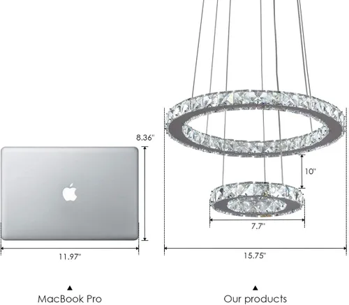 Miniatura 6 de Candelabros modernos de cristal, regulables, redondos, con control remoto, 2 anillos, lámpara colgante de techo LED para vestíbulo, comedor, sala