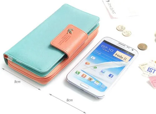 Miniatura 5 de NEWANIMA Billetera para mujer para múltiples tarjetas dos pliegues de cremallera larga cartera de mano Azul Skyblue NA