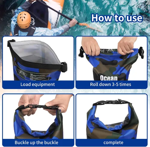 Miniatura 3 de Dry Bag impermeable para mujeres y hombres, 20L enrollada, ligera, bolsa de almacenamiento en seco con funda para teléfono para viajes, natación