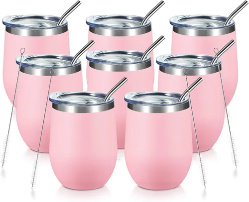 Miniatura 43 de COMOOO Vaso de vino aislado de 12 onzas con tapa, vaso de vino de acero inoxidable sin tallo, vaso de vino de doble pared al vacío con pajita, café