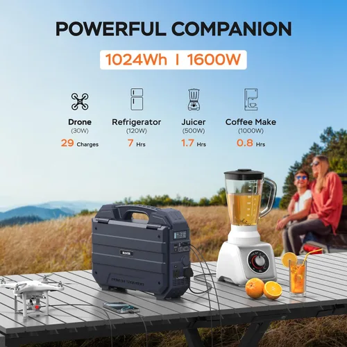 Miniatura 3 de BLAVOR Estación de energía portátil de 1600 W (pico 3200 W), panel solar integrado, batería LiFePO4 de 1024 Wh, carga rápida USB-C de 100 W