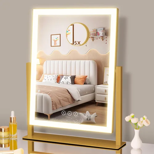 Miniatura 7 de Kotdning Espejo de tocador con luces, espejo de maquillaje LED de 16.7 x 13.1 pulgadas, espejo de maquillaje iluminado con luces, control táctil
