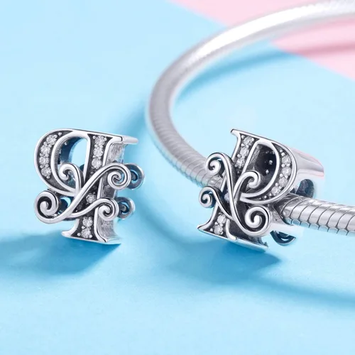 Miniatura 33 de BETTY&SARAH dije de plata esterlina 925 con forma de letra, para pulseras Pandora, letra del alfabeto, joya, regalo para mujer