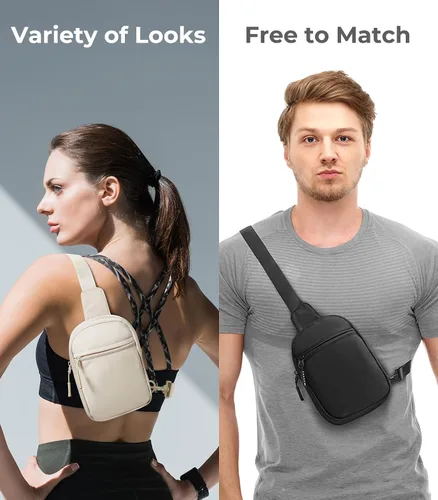 Miniatura 2 de CHOLISS Negro + Beige Bolso bandolera pequeño para mujeres y hombres, bolsos cruzados de moda con correa extendida, bolso ligero para el pecho