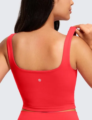 Miniatura 26 de CRZ YOGA Butterluxe Brasier deportivo de cuello cuadrado para mujer, estilo camiseta corta sin mangas, acolchado con soporte integrado para yoga